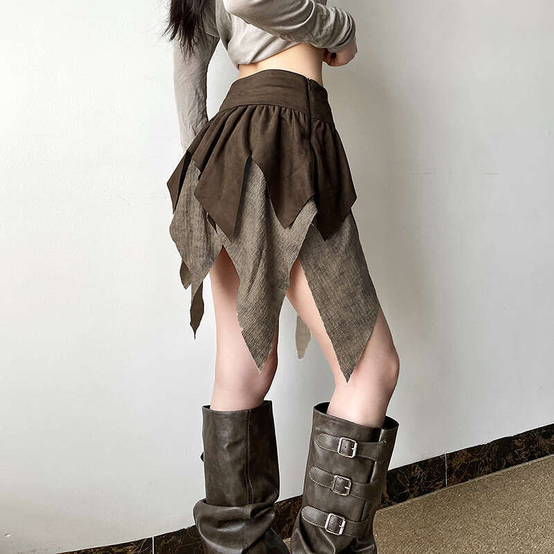 2024 Autumn New Women's Solid Color Slim Street Fashion High Waist Irregular Skirt for Women 015