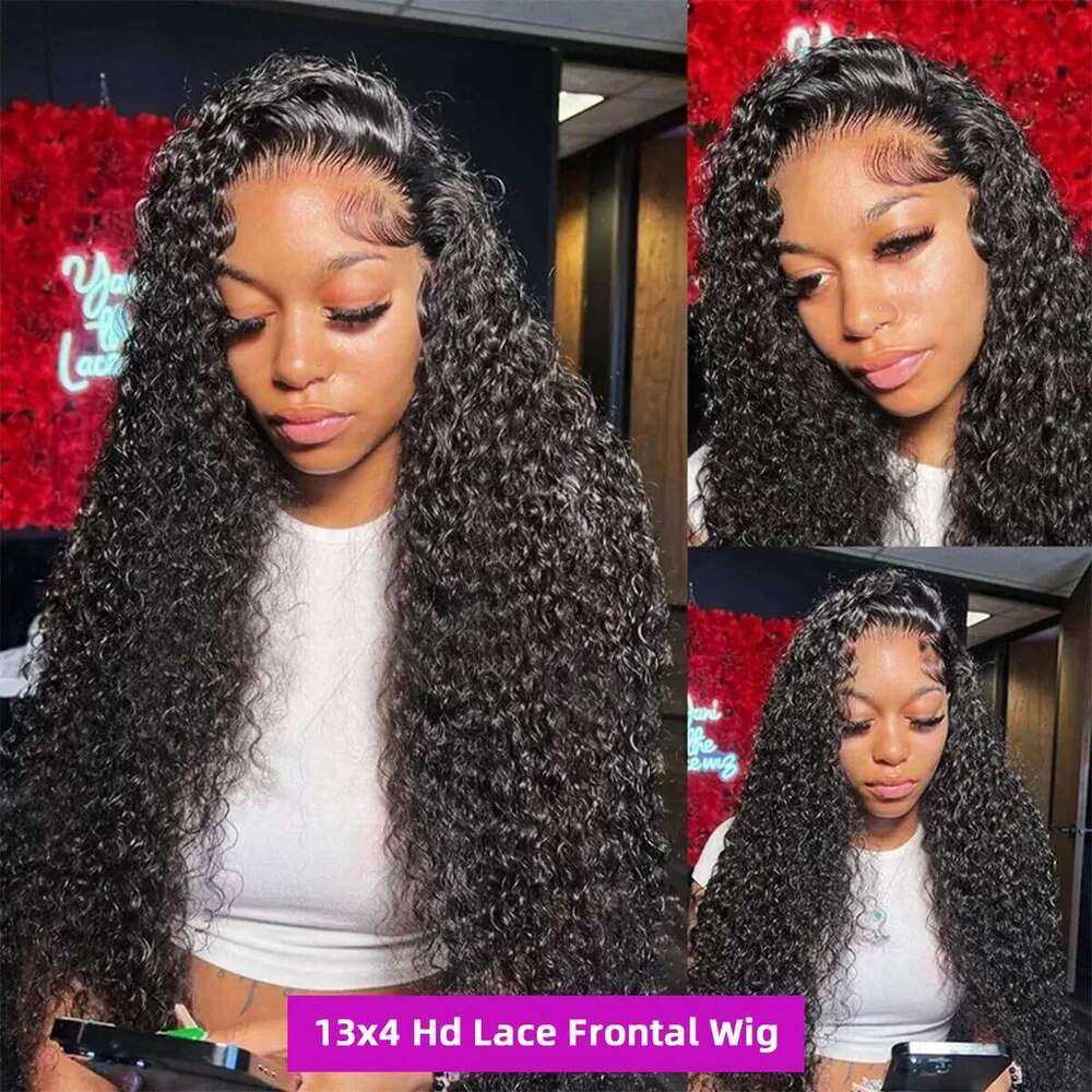 For Woman 13X4 Deep Curly Front Wig Human Pre Plucked With Baby Hair Lace Frontal Wigs