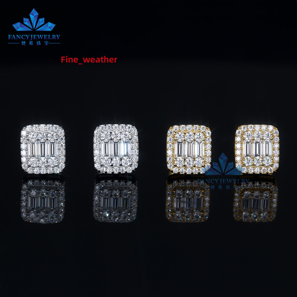 Pass Diamond Tester Moissanite Earrings Iced Out 925 Sterling Silver baguette Earring