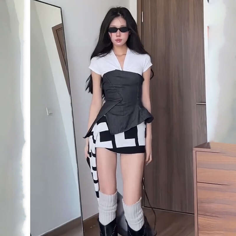 2025 Women's Spring New Solid Color Tube Top High Waist Short Skirt Set dc9
