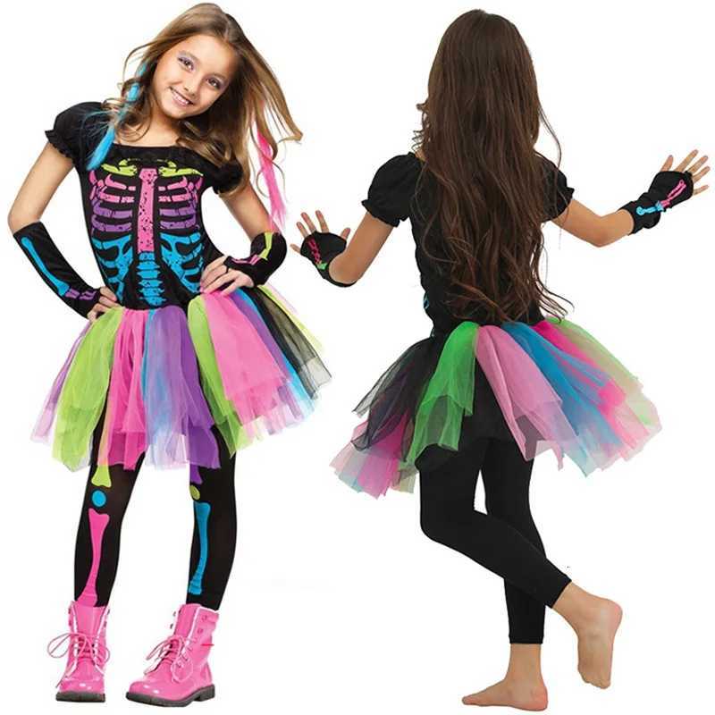 Halloween Rainbow Skeleton Girl Dress Colorful Skull Boy Costume Toddler Funky Punky Bone Cosplay Outfit Carnival Fancy Clothing Z250725