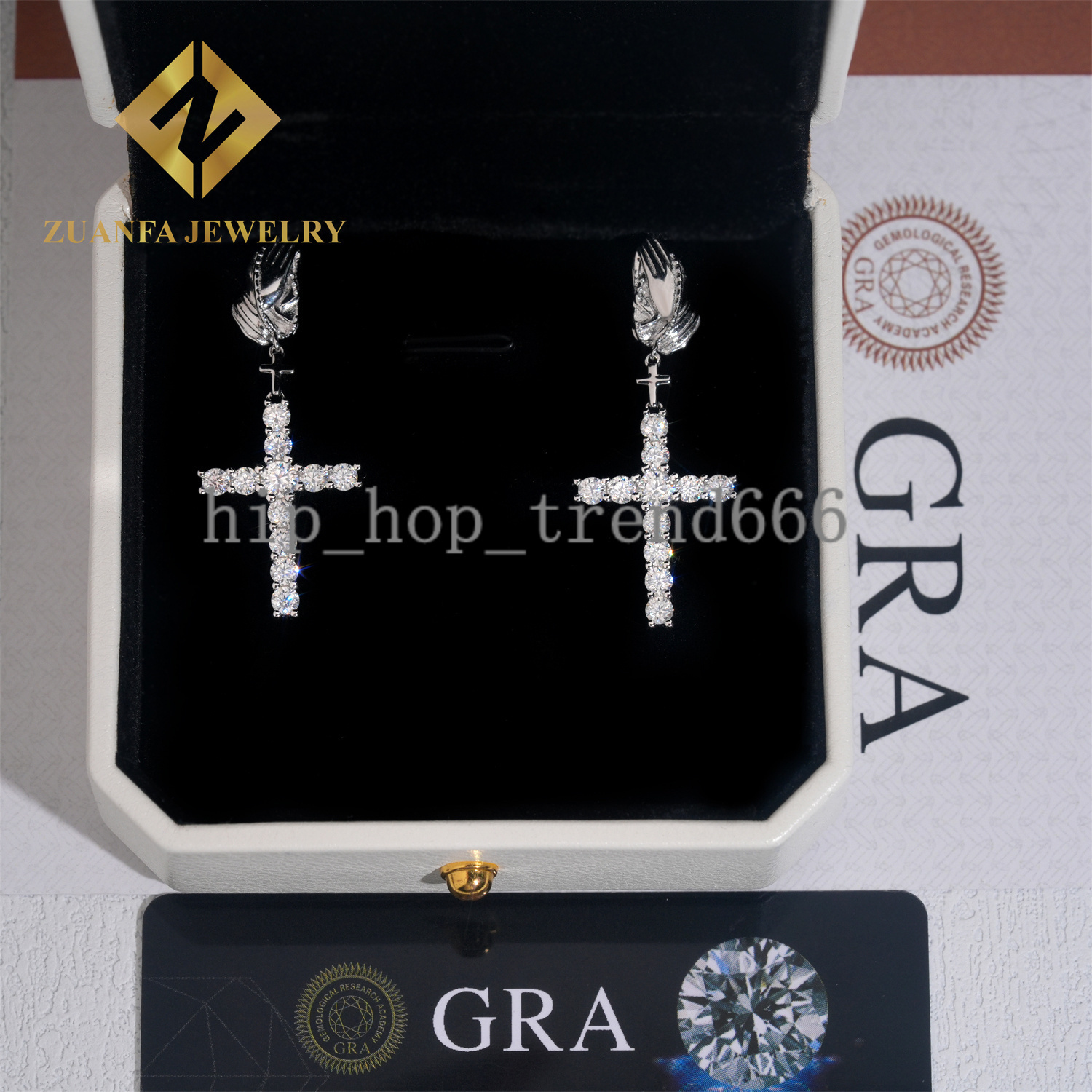 Fashion Fine Jewelry 925 Sterling Silver VVS Moissanite Cross Stud Earring Hip Hop Earring Usex Pass Diamond Tester