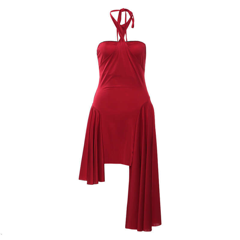 2024 Autumn New Women's Solid Color Slim High Waist Fashion Halter Neck Backless Sleeveless Dress 380