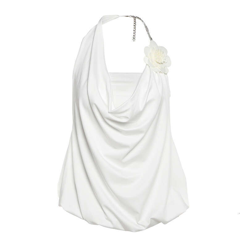 2025 Summer INS Style Solid Color Sleeveless 3D Flower Halter Neck Design Versatile Camisole for Women 54a