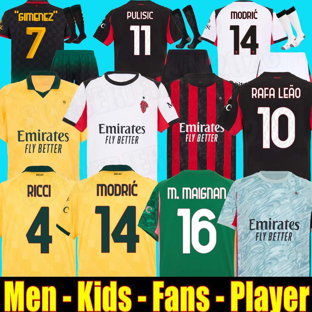 25 26 Black white soccer Jerseys 2025 2026 home away PULISIC TOMORI RAFA LEAO Football shirts ac uniform fans 125th BONDO JOAO FELIX GIMENEZ fourth Modric RI