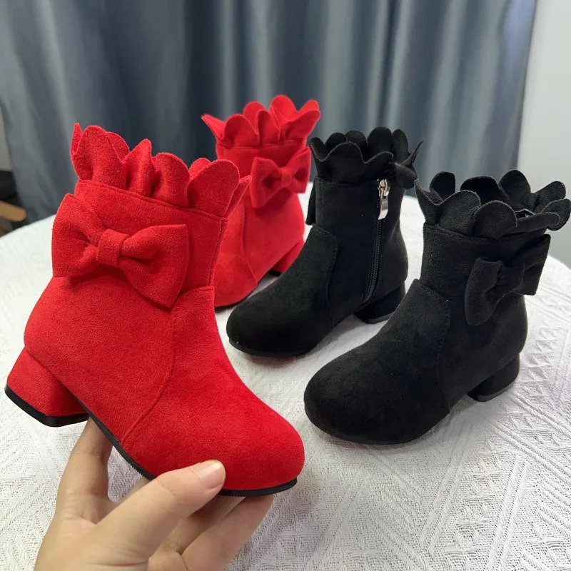 Spring Autumn Bow Girls Fashion Toddler Boots PU Leather Low Heel Kids Princess Boots Party Zip Children Ankle Baby Girl Shoes 250724