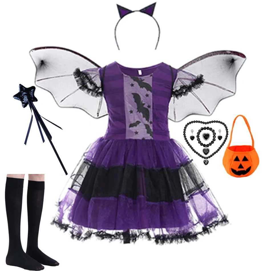 Baby Girls Vampire Witch Par Dress Candy Bag Headband Wing Clothing Sets Cosplay Pumpkin Carnival Children Halloween Costume Z250725