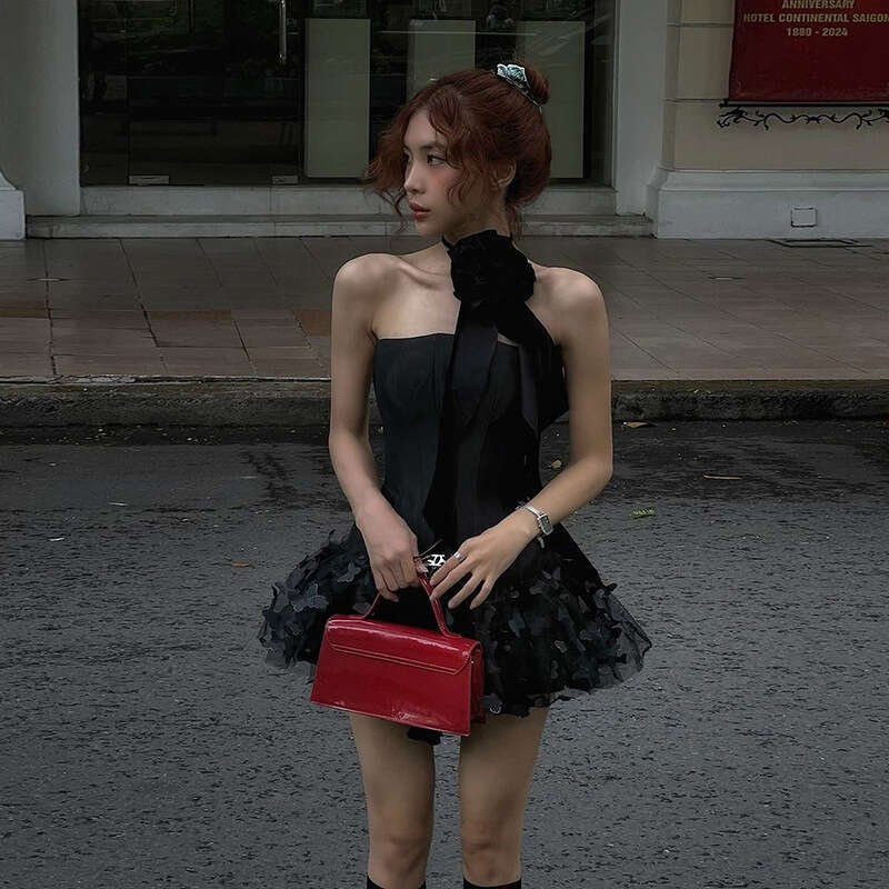 2024 Autumn Winter New Women's Solid Color Slim High Waist Fashion Off-Shoulder Tube Dress 627