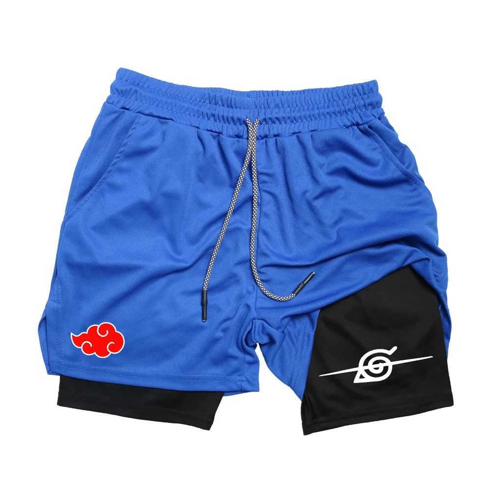 Men Anime Double Layer Shorts Gym Workout Printed Sports Multi-Performance Training Quick-Drying Jogging Pants Towel Pants M-3XL W250724