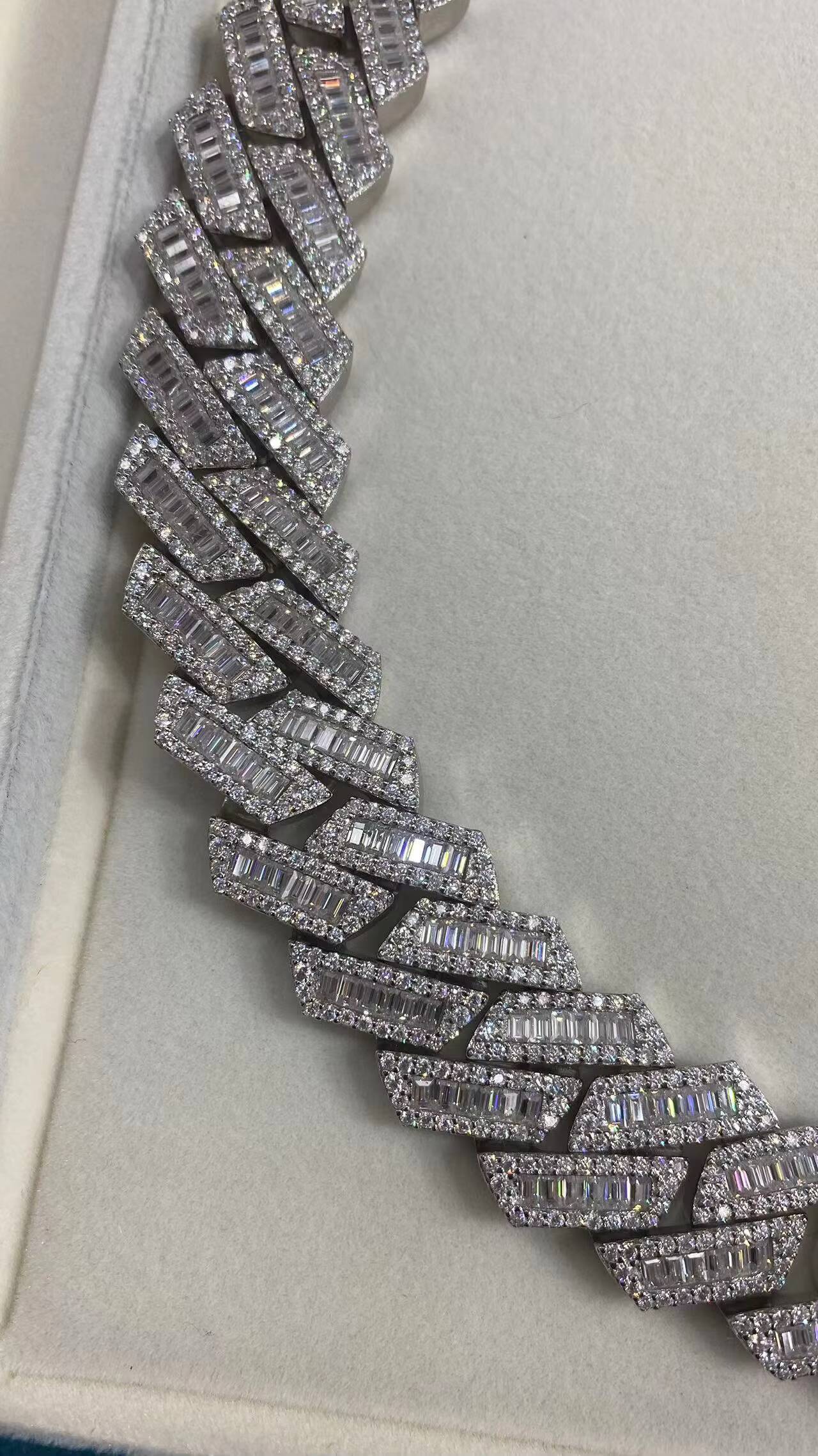20mm Cuban Link Chain Moissanite 925 Sterling Sliver Luxury 24 Inches Diamond Necklace