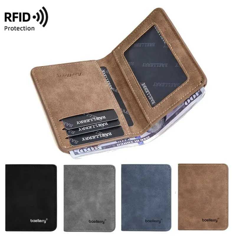 Thin matte leather multifunctional double fold mens short wallet card drivers license card holder casual Z250725