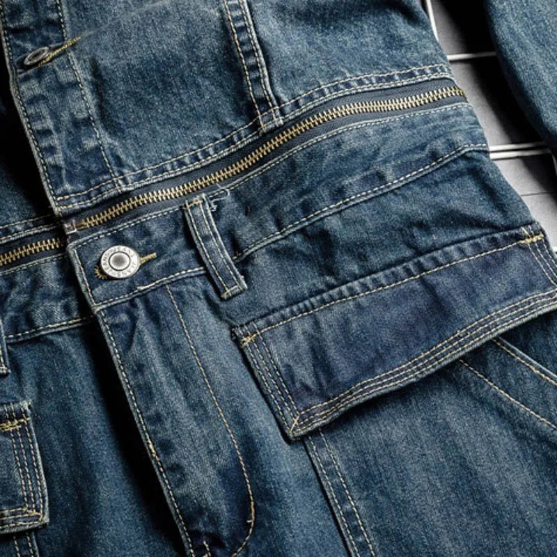 Spring Fall Mens Vintage Detachable Denim Cargo Overalls HipHop Long Sleeve Tops Straight Pants Big Size Rompers Male Jumpsuit 250725