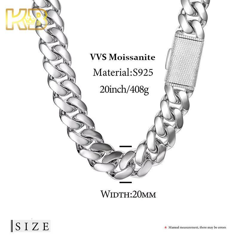 20mm VVS Moissanite Cuban Chain Necklace Iced Out Sterling Silver Hip Hop Jewelry with Box Clasp | Dropshipping Available