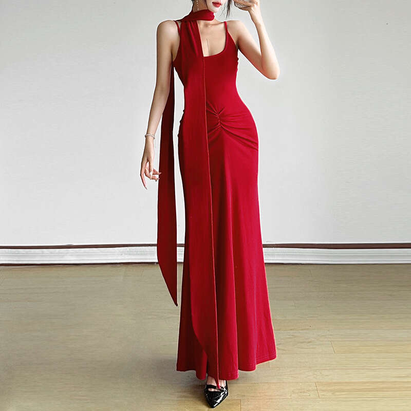 2025 Summer New Sexy Backless Elegant Waist-Cinching Slim Neck Strap Long Dress for Women 8a8