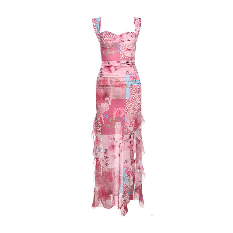 2025 Style Digital Print Summer Women's High-End Strap French Dress for Women 411