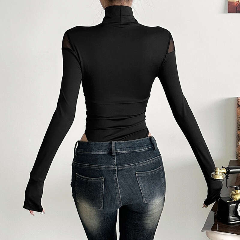 2024 Autumn Winter New Women's Solid Color Slim Street Fashion Round Neck Long Sleeve Hollow Out Jumpsuit cf8