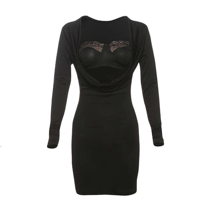 2024 Women's Autumn Winter New Sexy Strapless Long Sleeve Hollow Out Dress Set 282