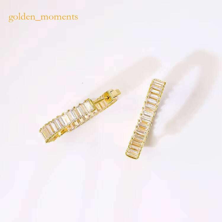 Fashion AAA+ Moissanite Baguette White Color Moissanite Copper Hip Hop Hoop Stud Earrings for Man Women