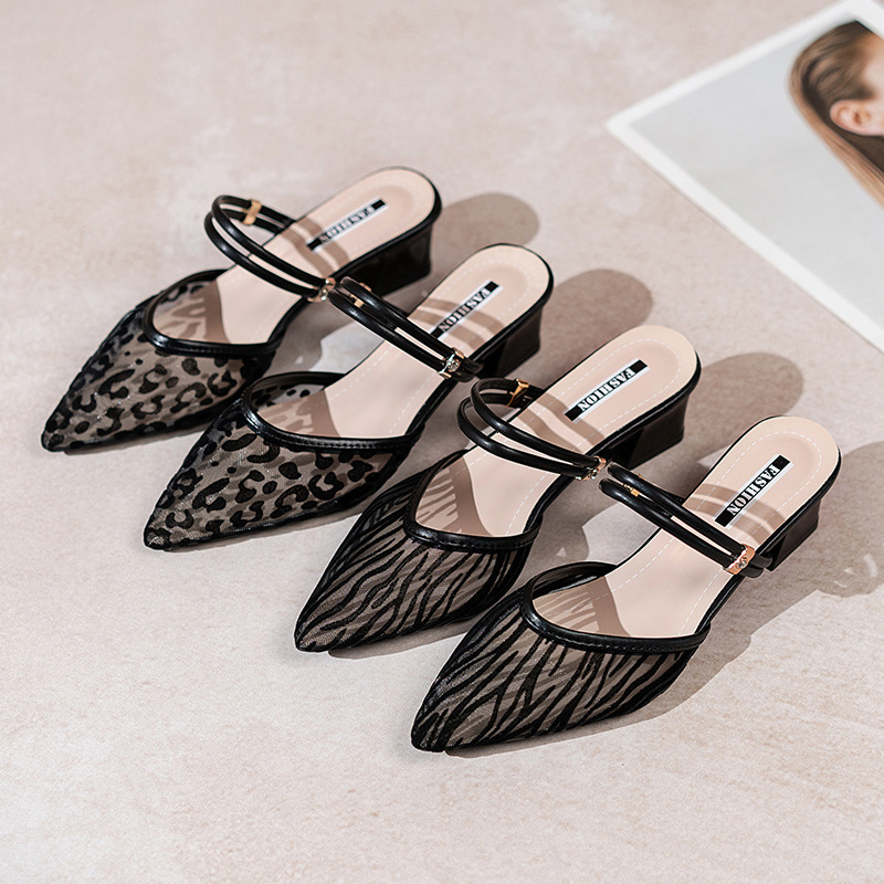 Ddmysports Pointed Toe Open Back Mules For Women Summer New High Heel Lace Sandals Outdoor Shoes