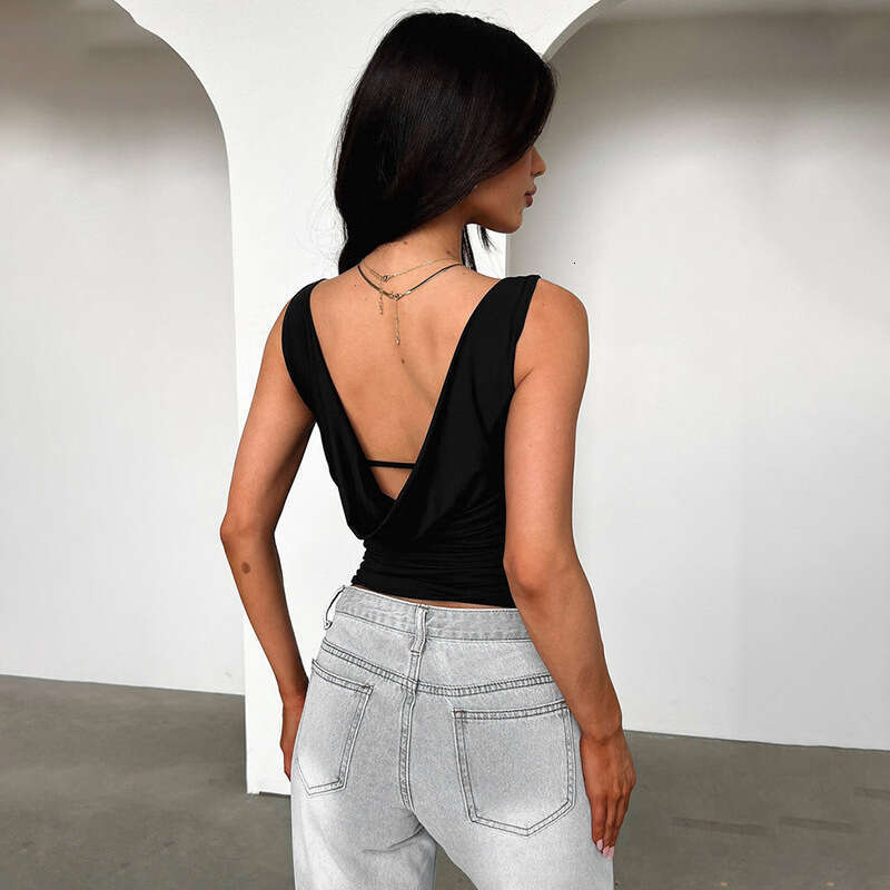 Y25tp005 Women's Spring Summer New Sleeveless Swing Collar Backless Sexy T-Shirt Top B5