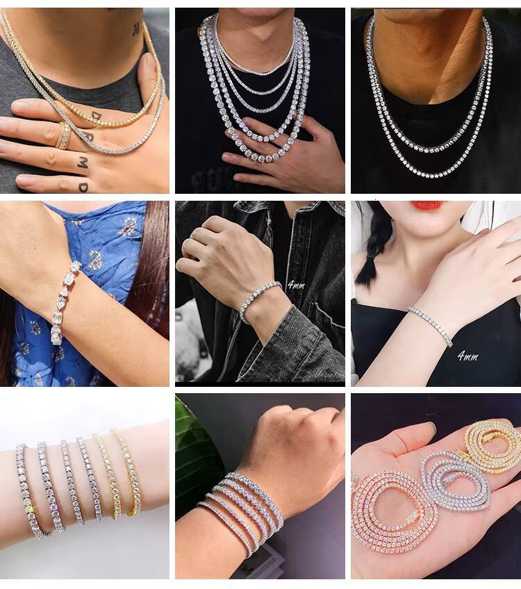 Goldleaf Jewelry 3-5mm Tennis Bracelet D VVS Moissanite Diamond 925 Sterling Silver Hip Hop Moissanite Tennis Chains for Men