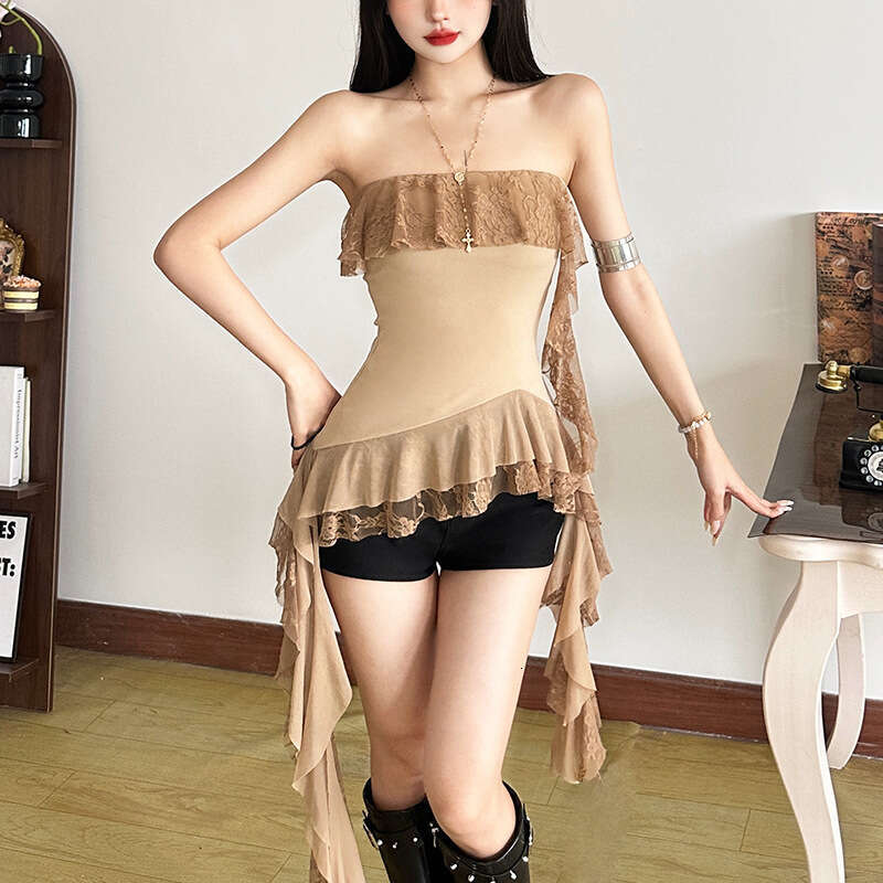 2025 Spring New Women's Solid Color Slim Street Fashion Off-Shoulder Wrap Chest Backless Vest 003