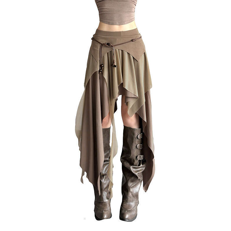 2025 Summer New Hot Girl Style Slit Irregular Elegant High Waist Slim Fit Versatile Midi Skirt for Women cd1