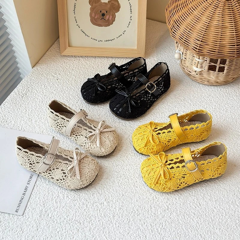 Spring Summer Knitted Lace Fabric Breathable Girls Princess Shoes Nonslip Soft Baby Toddler I05286 250725