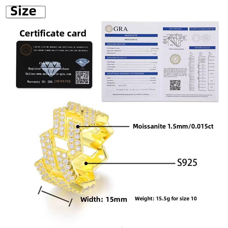 European American S925 Sterling Silver Moissanite Ring Diamond Shaped Light Studding Hip Hop Stylish Versatile Ring Cross Border