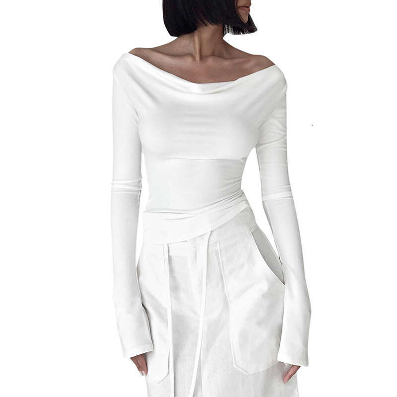 Y23tp409 Women's Fashion Autumn Winter New Solid Color Swing Collar Long Sleeve Backless Tie Sexy Top T-Shirt For Women B5