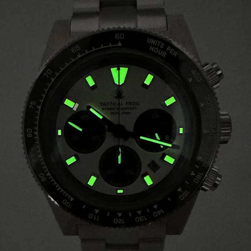 Tactical Frog 41mm Men's Chronograph Watch VS75 Solar Movement Waterproof Sapphire Green C3 Luminous Quartz Wristwatch
