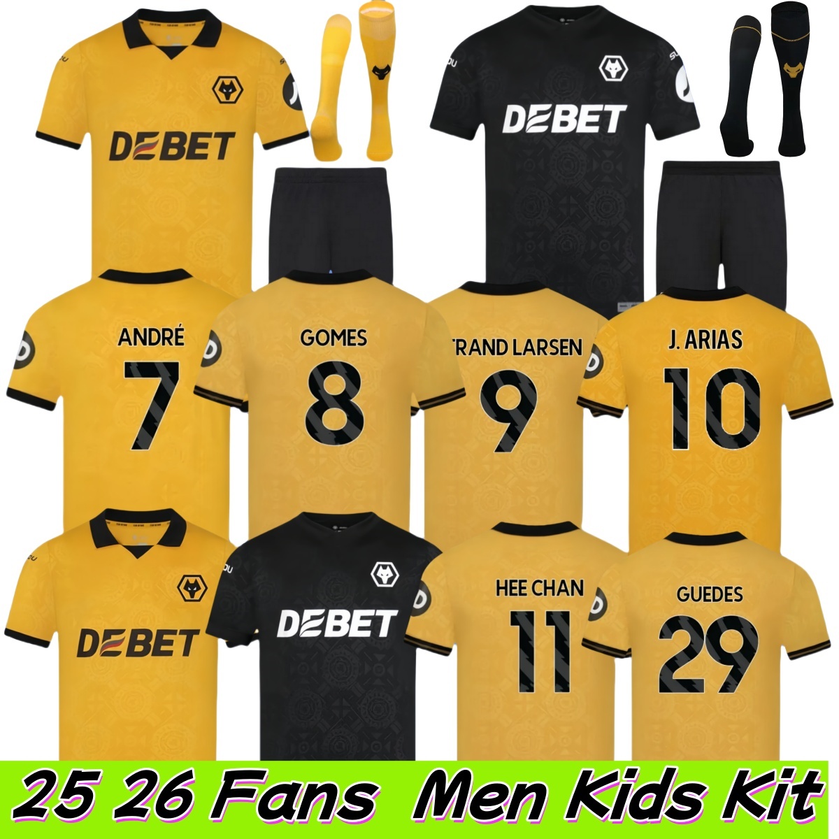 2025 2026 Wolves GUEDES STRAND LARSEN Soccer Jerseys 70th MATHEUS R.GOMES DOHERTY 25 26 BELLEGARDE HEE CHAN Football Shirts Men Kit Kids set tops 3XL 4XL