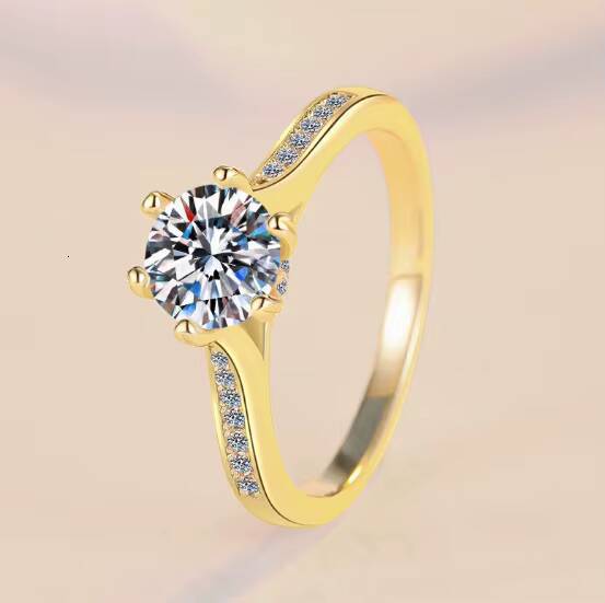 925 Sterling Silver Fine Rings Custom Zircon 18K Gold Plated Classic Moissanite Wedding Rings for Women