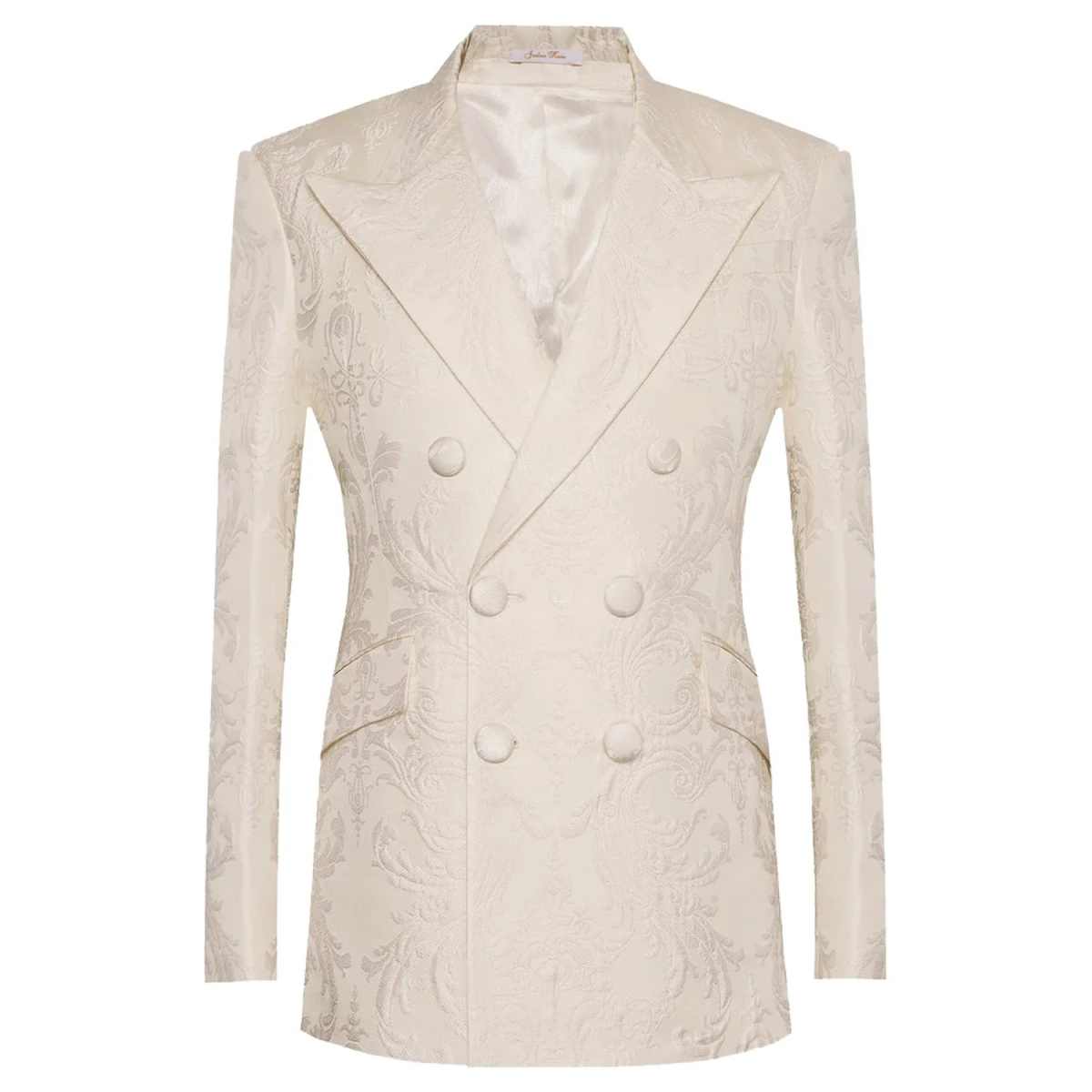 White Jacquard Men's Suits Peaked Lapel Double Breasted Groom Tuxedo Formal Party Evening Tailored Made Prom Dress