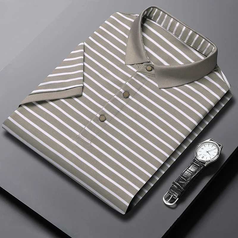 2024 Mens New Striped Cotton Business Casual Short Sleeved Polo Shirt Fashion Short Sleeved Comfortable and Breathable Top XJ250804