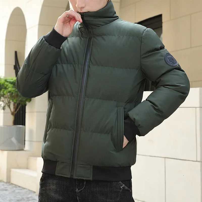 European and American Mens Autumn and Winter Fashion Stand-collar Solid Color Zippered Puffer Cotton-padded Jacket.5XL X250725