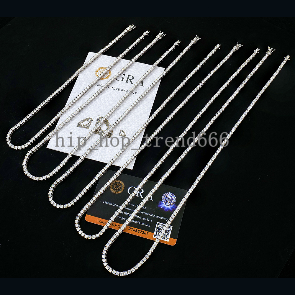 Custom High Quality Mens Hip Hop Jewelry 3mm 16-24inch S925 Silver Iced Out Tennis Chain Mossanite Moissanite Necklace