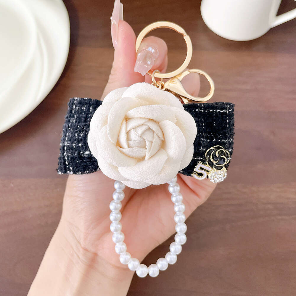 Korean Style Little Bow Keychain Black White Gray Camellia Bag Pendant Car Gift Ornament