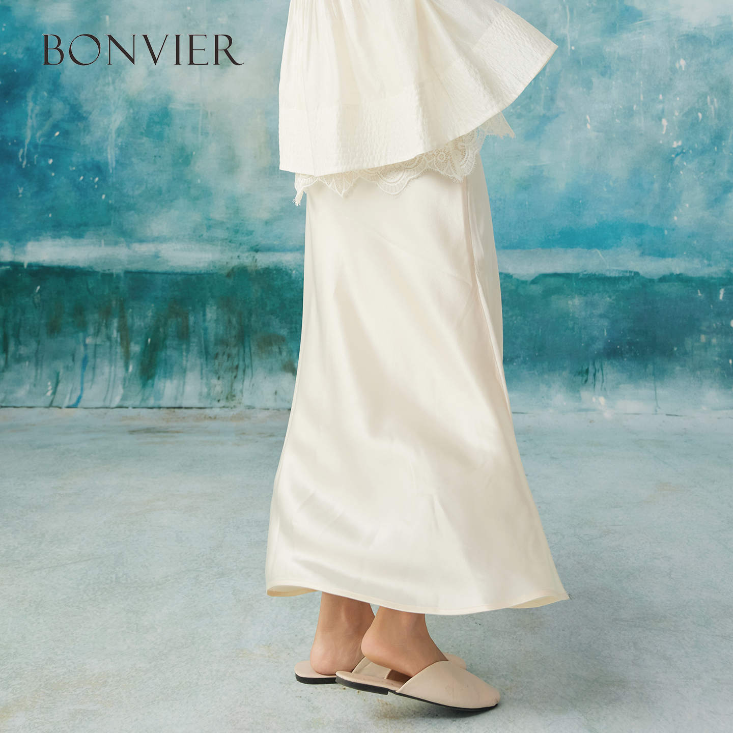 2025 summer new high waist slimming elegant A-line skirt silky satin acetate high-end skirt 6111805