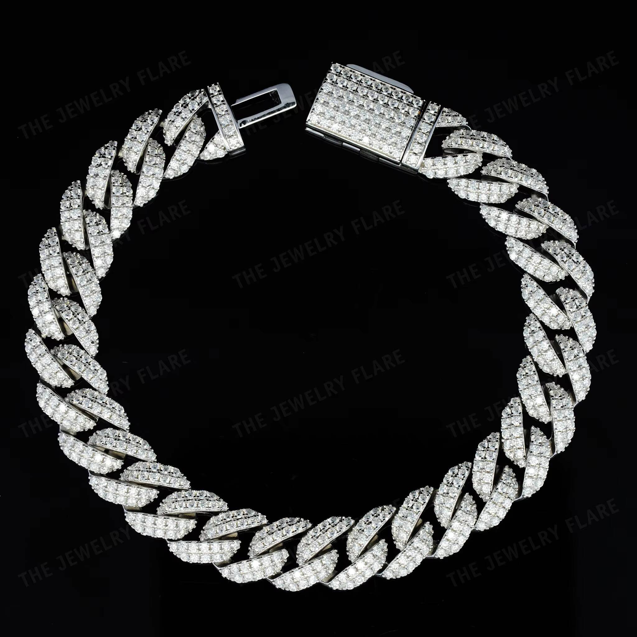 10mm White Gold 925 Sterling Silver VVS Moissanite Diamond Cuban Link Chain Bracelet Iced Out Mossanite Jewelry for Men Women