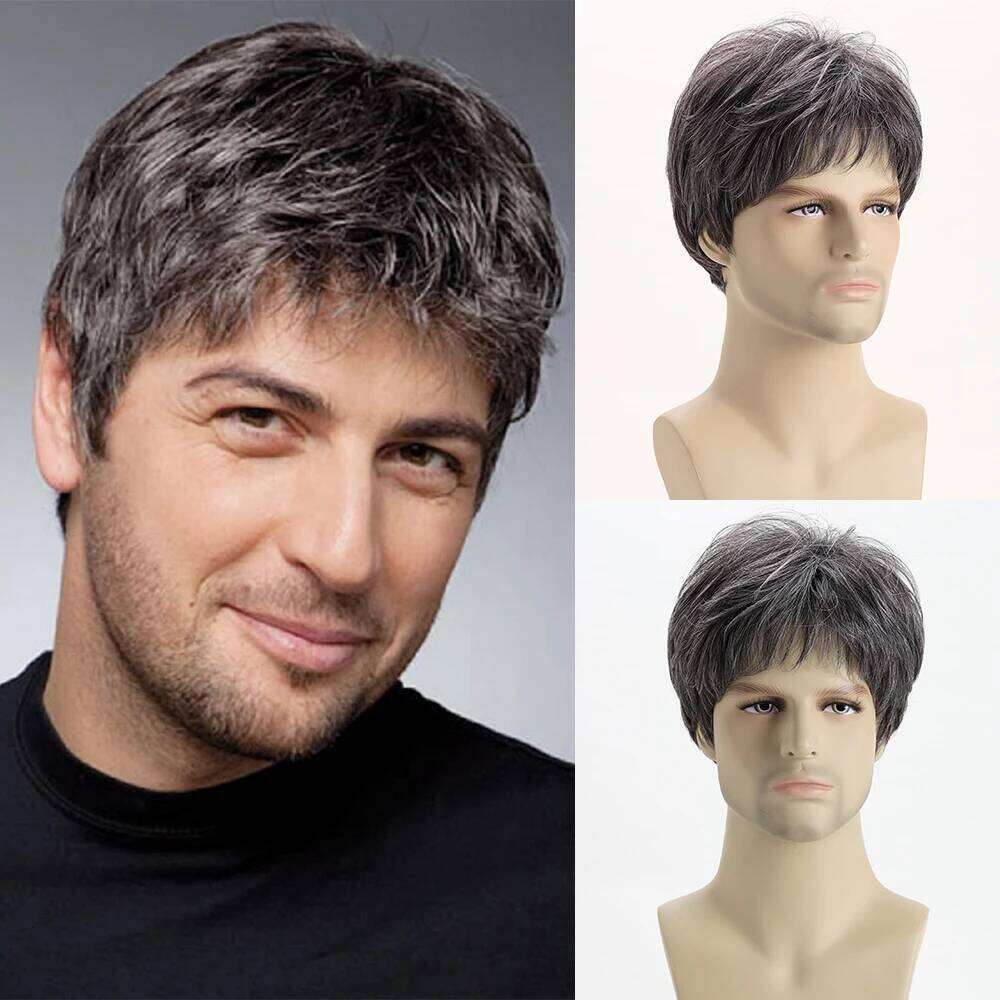 Short Natural Curly Hair For Male Young Men Human Hair Heat Resistant Fiber Synthetic Wigs