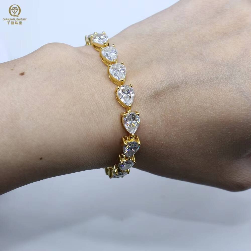 Qianjian Brand Fashion Chain 925 Silver Link Chain Tennis Bracelet 6*8mm Pear Shape White Moissanite Link for Women
