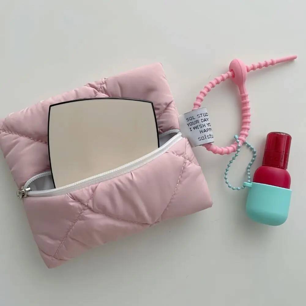 Mini Quilted Cotton Cosmetic Bag Solid Color Travel Coin Purse Soft Portable Small Storage Pouch Zipper Fashion