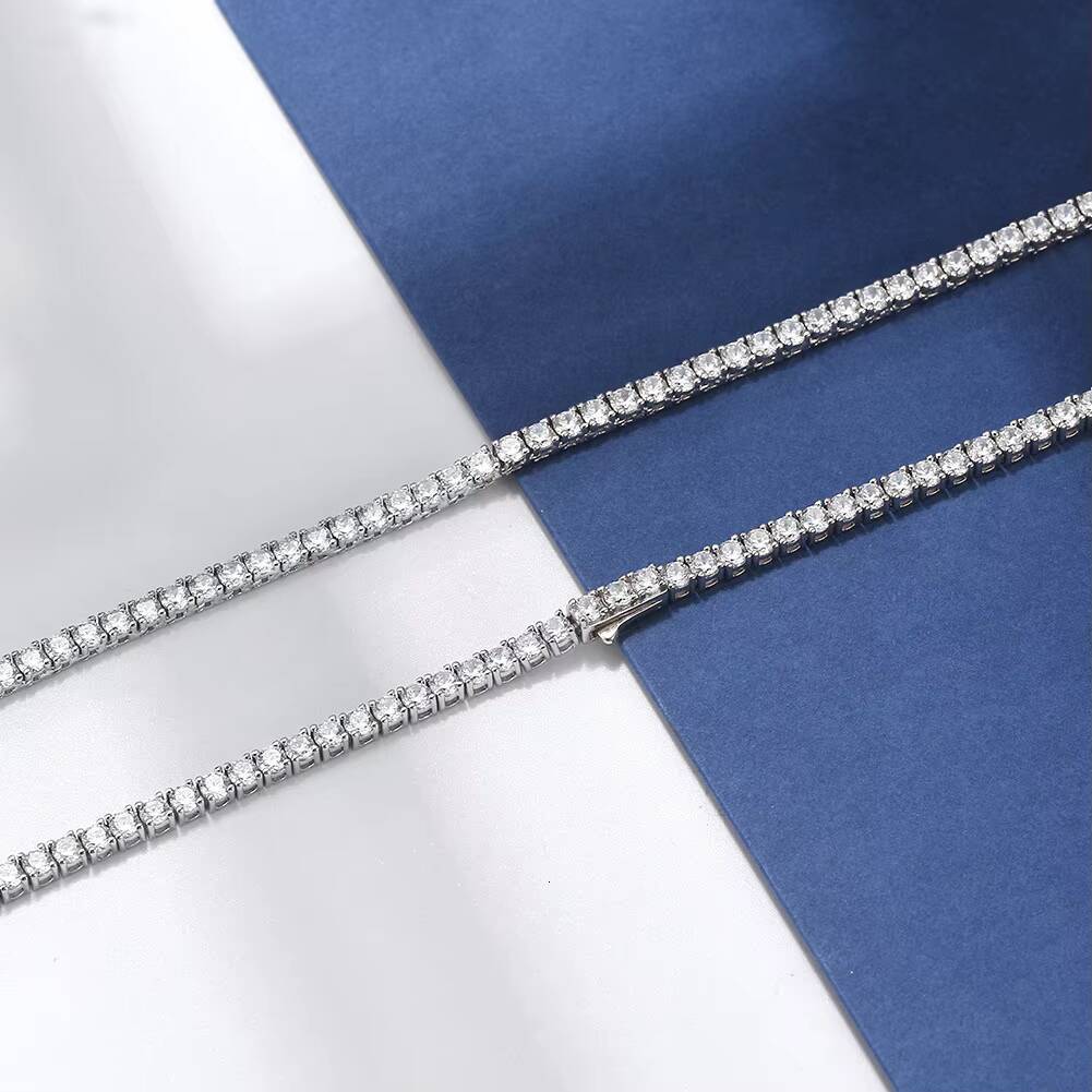 RAKOL DSC74 Gorgeous and Luxury S925 Sterling Silver High-quality Polished Shiny Sparkling Zircon Tennis Chain Necklace