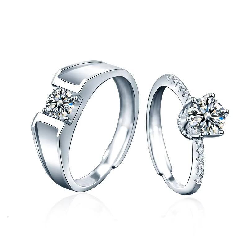 XJZ050 1 Carats Sterling Silver Bridal Set Moissanite Diamond Engagement Wedding Ring Bands with Round Brilliant Cut