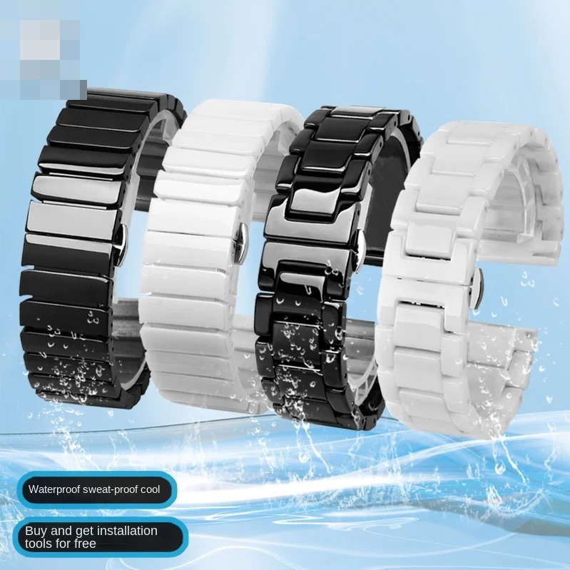 High quality ceramic watchband 14 15 16 17 18 19 20 21 22mm black white watch strap men women Steel Buckle bracelet Wristband 250723