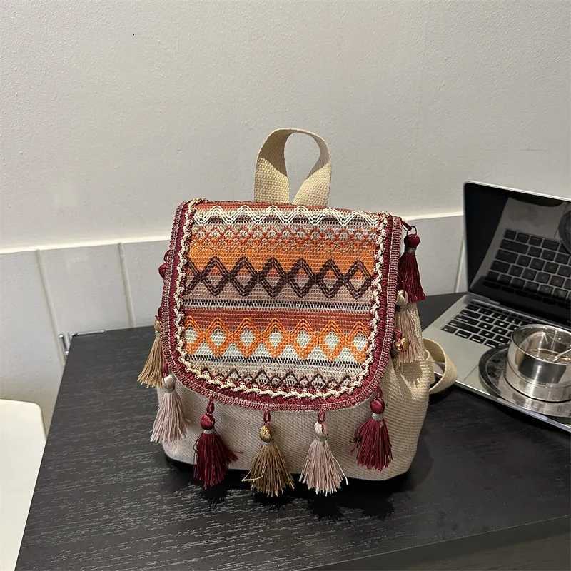 fringe natural style backpack bag fem fi personality commuting leisure senior sense travel backpack Y250724