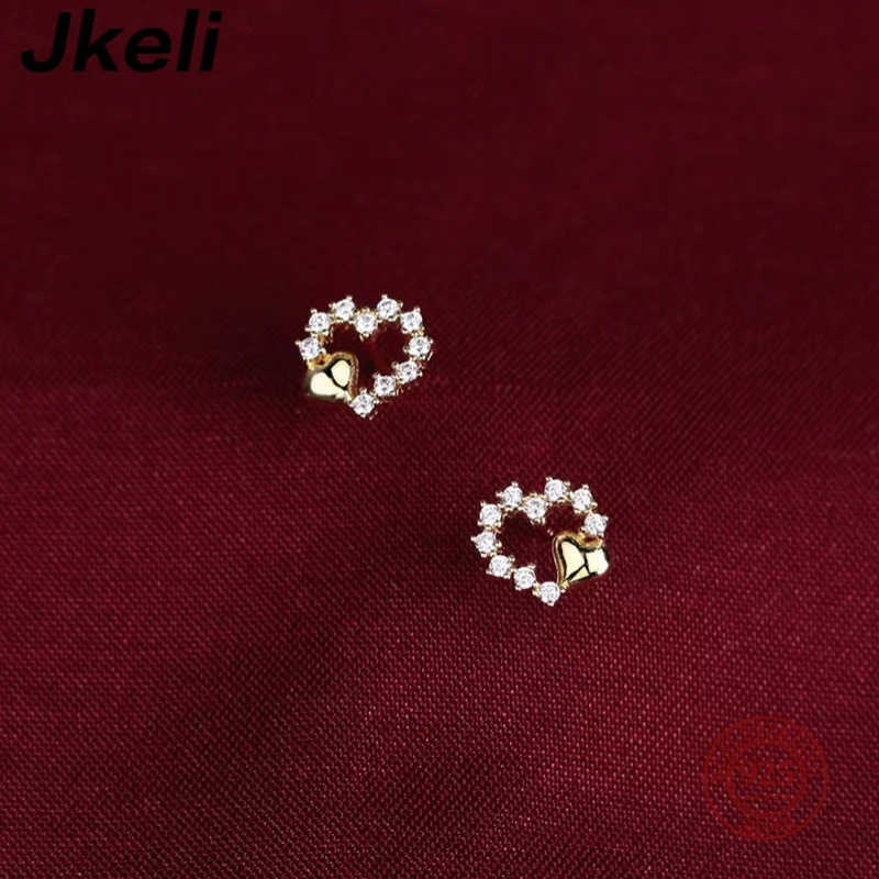 Jkeli Peach Heart Niche Simple INS Style Zircon Delicate Stud 18K Gold 925 Silver Earrings Small Ear Jewelry 250722