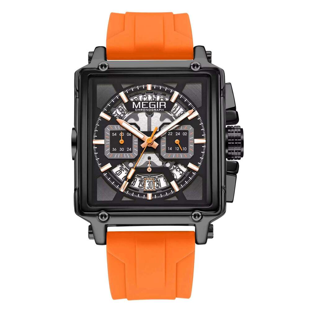 DHwatches MEGIR Men's Square Sports Watch - Chronograph, Luminous, 30M Waterproof, Silicone Strap, Fashion Wristwatch