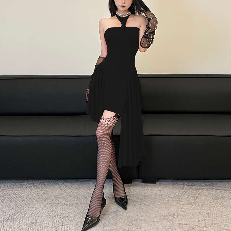 2024 Autumn New Women's Solid Color Slim High Waist Fashion Halter Neck Backless Sleeveless Dress 380